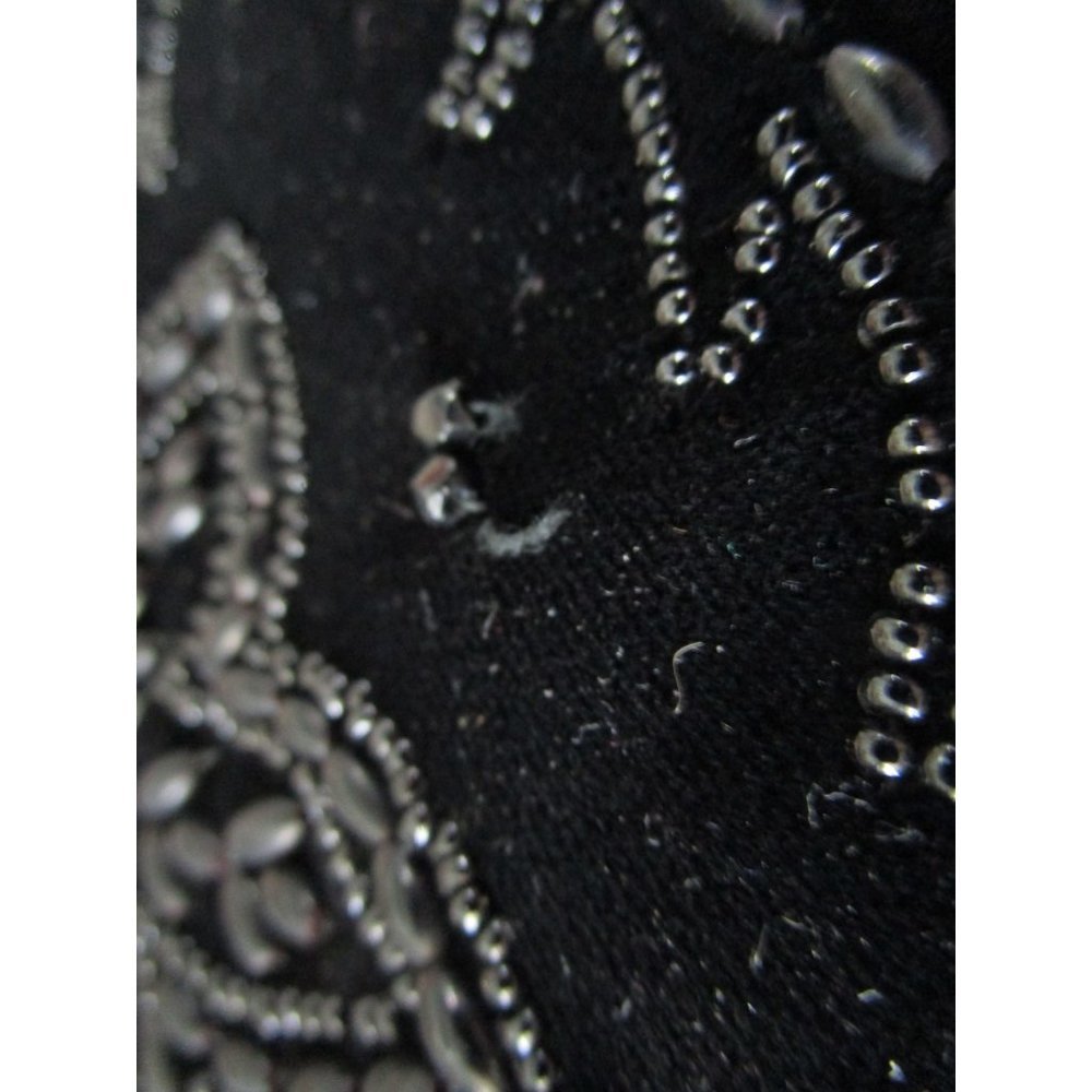 Vintage Soure Bag Beaded Velvet Framed Handbag. Jet Black Beads in a floral patt - Picture 16 of 16